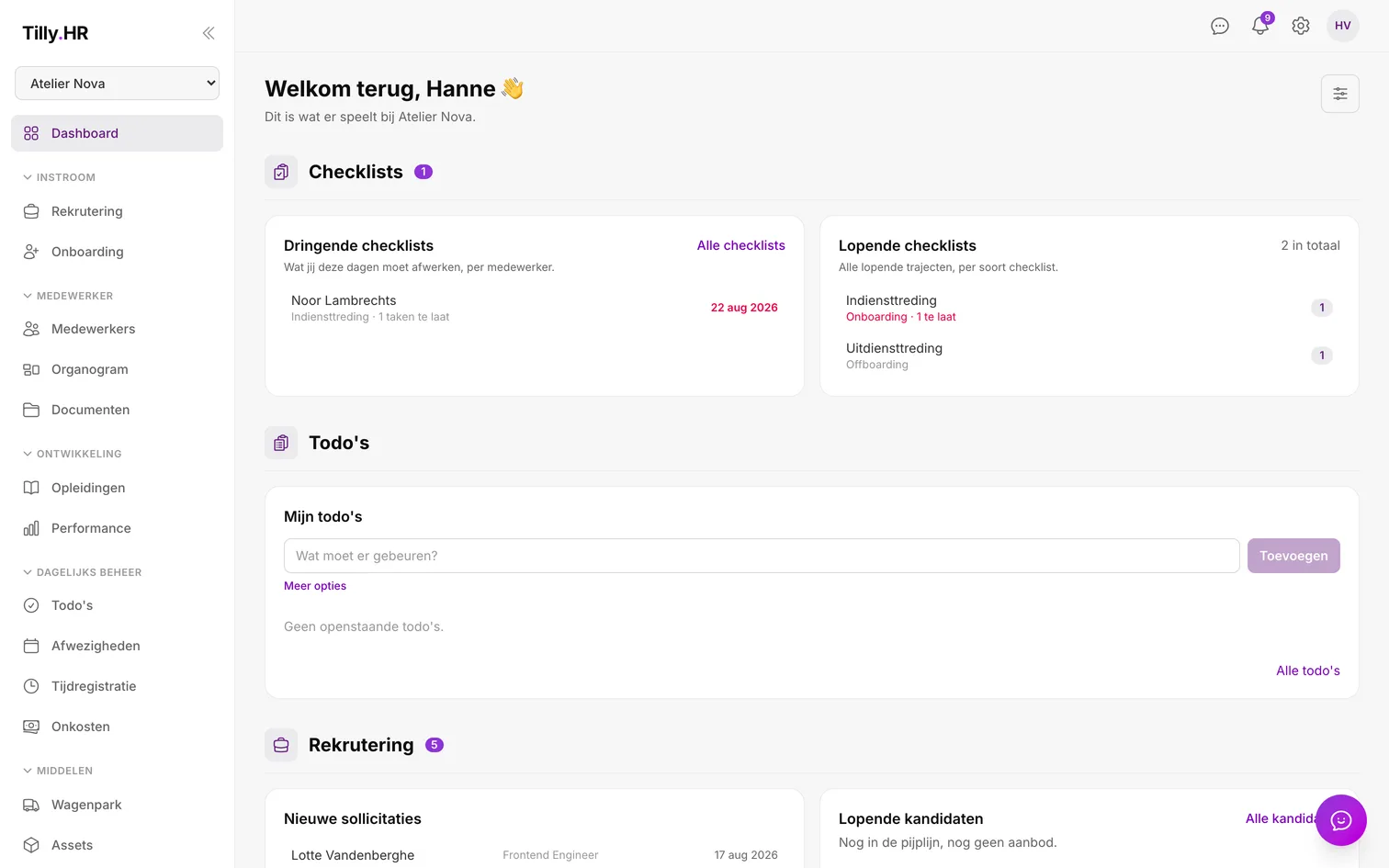 Dashboard in Tilly.HR